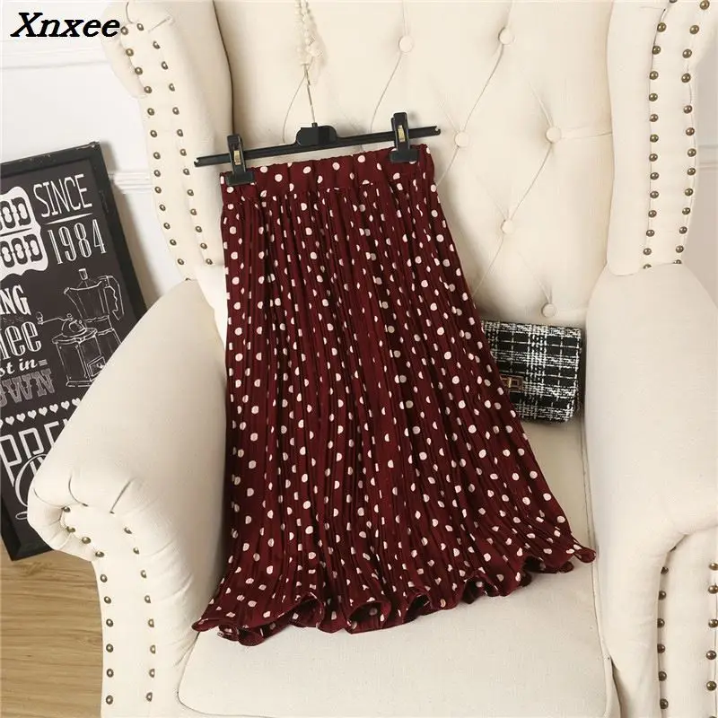 

2018 Casual Women Chiffon Skirt Female Black Dots Elastic Waist Tutu Skirts Women Saia A-Line Jupe Femme Polka Dot Pleated Skirt