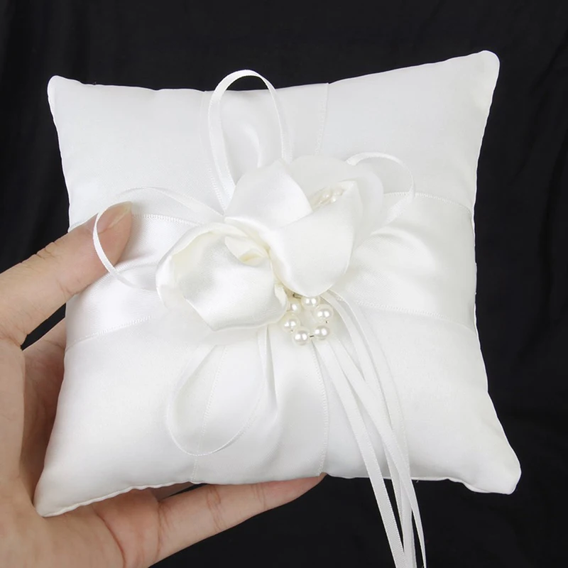 

WHITE Satin Flower Appliques Wedding Ring Pillow Handmade Small Fabric Satin Flowers for Wedding Party Ring Cushion Pillow