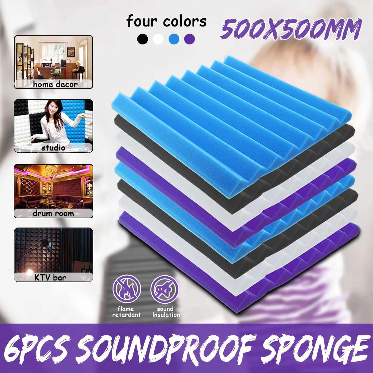 

6Pcs 50 0x 500 Acoustic Soundproof Sound Stop Absorption Soundproofing Foam for KTV Audio Room Studio Room Wedge Tiles Polyureth