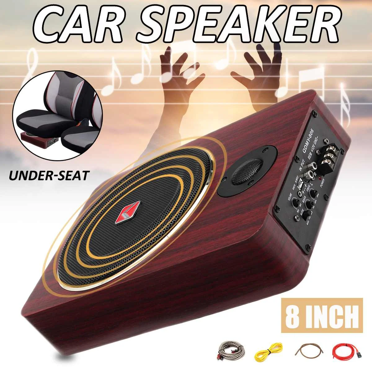 12V 8 inch 600W Wood Under Seat Car Subwoofers Speaker Auto Active