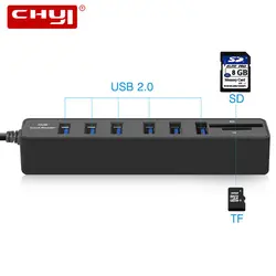 CHYI USB-концентратор с несколькими портами Combo 6 портов USB 2,0 концентратор SD/TF кардридер высокая скорость USB разветвитель концентратор Combo для