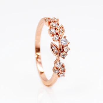 

Delicate Cluster Gold leaf rings Rose Gold color Dainty cubic Zirconia Stackable Ring Gift for her Gift Idea
