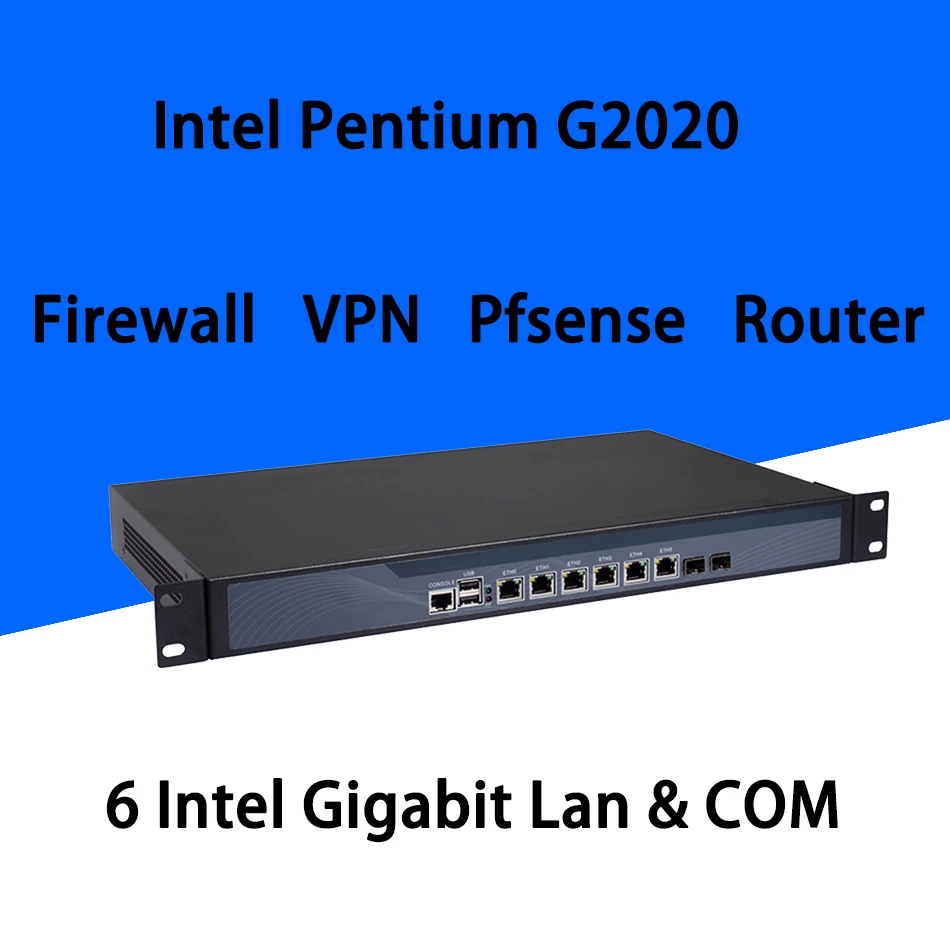 Брандмауэр Mikrotik Pfsense сети VPN Security Appliance маршрутизатора ПК Intel Pentium G2020, [HUNSN RS10], (6LAN/2USB/1COM/1VGA)