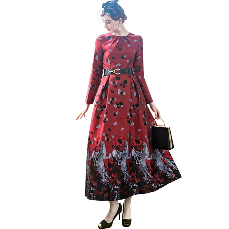 

Trench Dress women evening dress Newest Fashion 2018 Designer Women's Long Sleeve Printed Plus Size Party Maxi Long Dress 6265