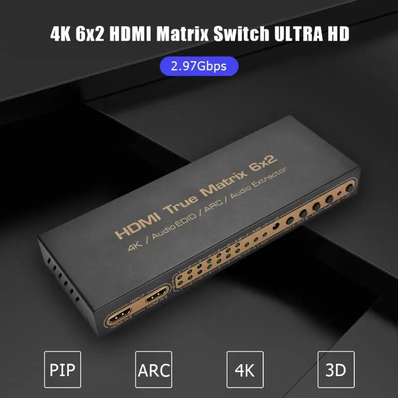 

4Kx2K HDMI 6x2 3D HDTV HD True Matrix HDMI Switch Splitter Audio Extractor Converters Power Adapter Remote Control