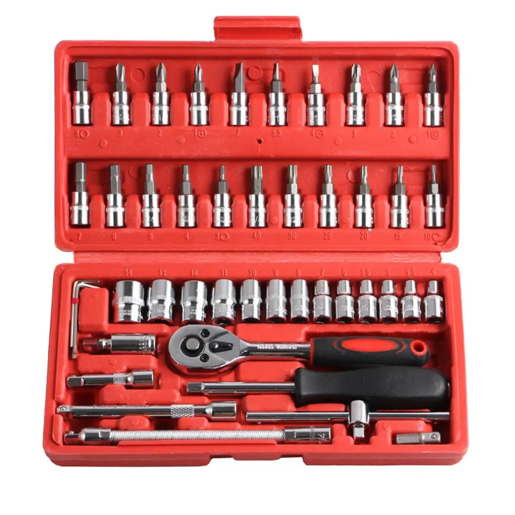

46 Sets Of Car And Motorcycle Tools Socket Set Spot Wrench Sleeve Combination