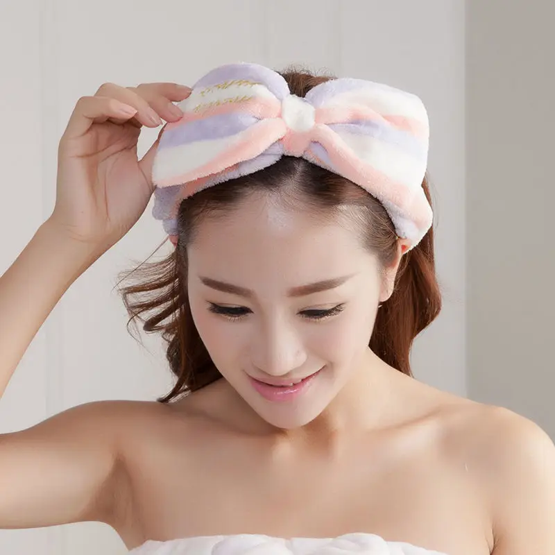 

2019 Newest Hot Lovely Women Girls Headwear Bow Dot Striped Soft Shower Hair Band Wrap Headband Bath Spa MakeUp Cute Headwear