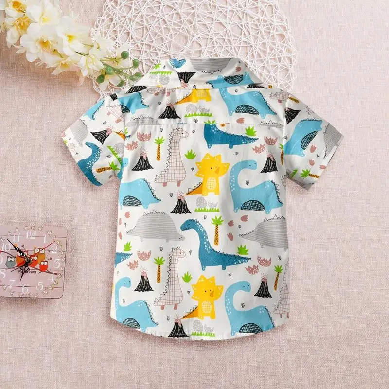 Toddler Infant Baby Boys Short Sleeve Dinosaur Printed Turn Down Collar Shirts