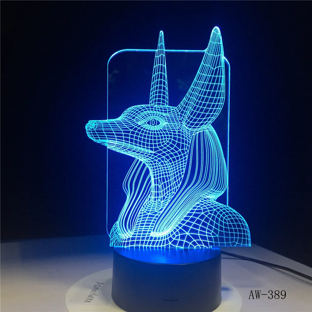  7 Colors Change Egypt Anubis 3D Bulbing Lamp Illusion Colors Changing Desk Light With Black Touch B