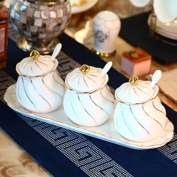 

Home restaurant supplies creative bone china cruet 3 sets of spices condiment set kitchen household coffee sugar bottle