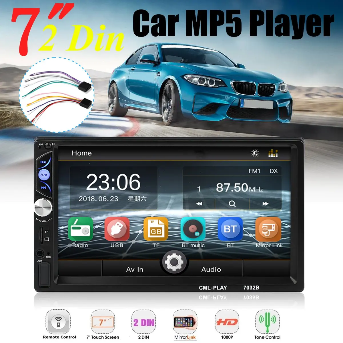 

2 din Car Radio 7inch HD Mirrorlink Subwoofer Auto Audio MP4 MP5 FM Player Autoradio bluetooth Tape Recorder 7032B 32G Max