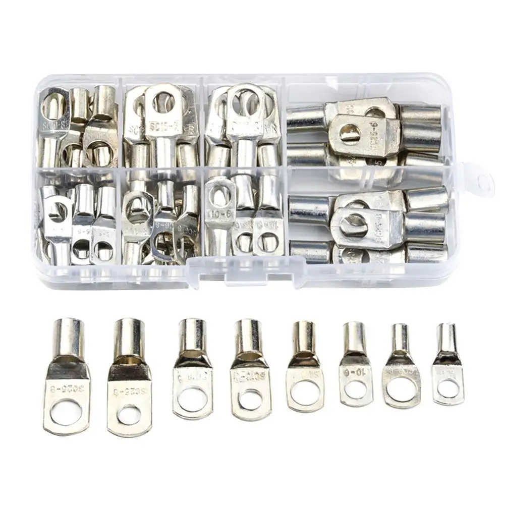 

60pcs Bolt Hole Tinned Copper Cable Lugs Battery Terminals Set Wire Terminals Connector SC10-6 SC16-8 SC25-8