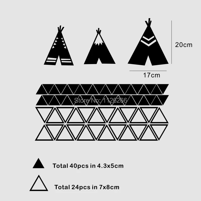 Черные треугольники и палатка teepee виниловые наклейки на стену для детей комнаты Детские Переводные картинки для художественного декорирования