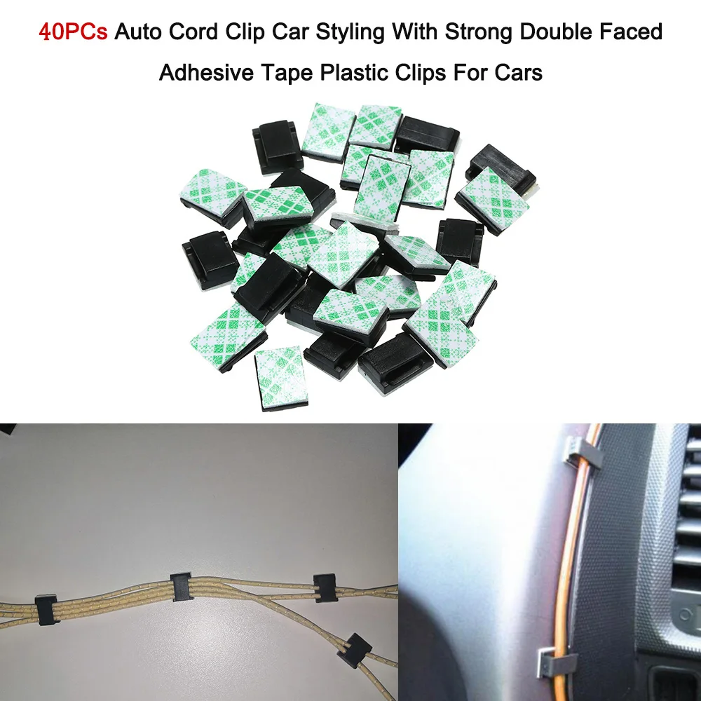 40PCs Auto Cord Clip Car Styling With Strong Double Faced Adhesive Tape