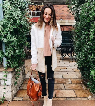 

Women Long Sleeve Knitted Fluffy Cardigan Sweater Pocket Outwear Coat Jacket