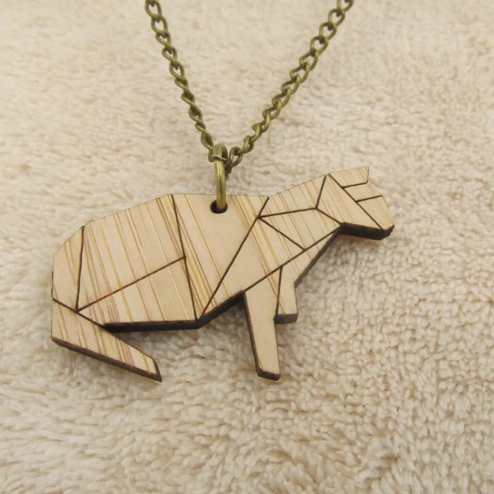 Бамбуковое дерево винтажное ожерелье в виде колбасы собаки оригами ручной работы ожерелья с котом кулон милый подарок на день рождения