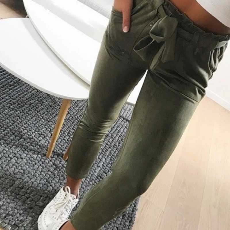 

Womens Skinny Long Trousers OL Casual Bow-knot Harem Fashion Slim Comfy Pants