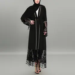 Плюс Размеры женщина Открыть стежка Одежда большого размера одежда с заплатками мусульманская одежда с бусами Кружева Сплайсированные