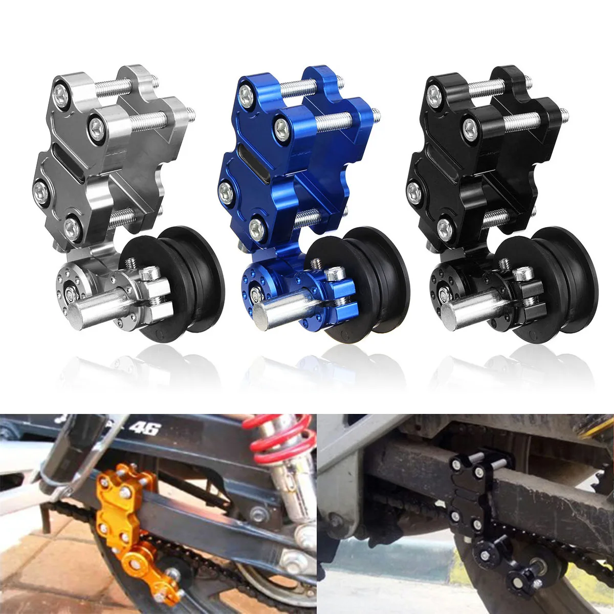 tendicatena in alluminio per motocicletta Regolatore automatico su attrezzo a rullo Nero Tendicinghia
