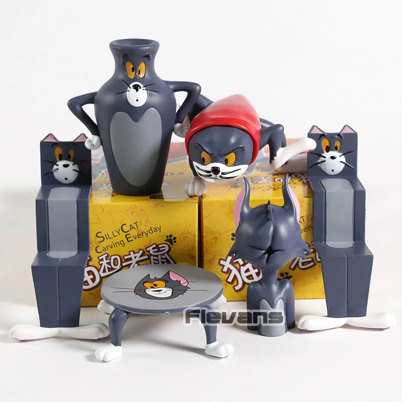Tom and Jerry Silly Cat Carving Everyday PVC Figures Toys 5-pack