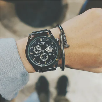 

Steel Strip Large Dial Black Quartz Watch Men Fashion Mens Watches Top Brand Luxury Business Watches for Man Relogio Masculino