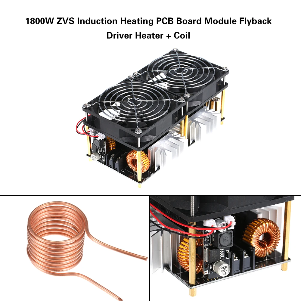 

1800W 40A 12V-48V ZVS Induction Heating Board Module DIY Flyback Driver Heater Good Heat Dissipation with Coil Accessories