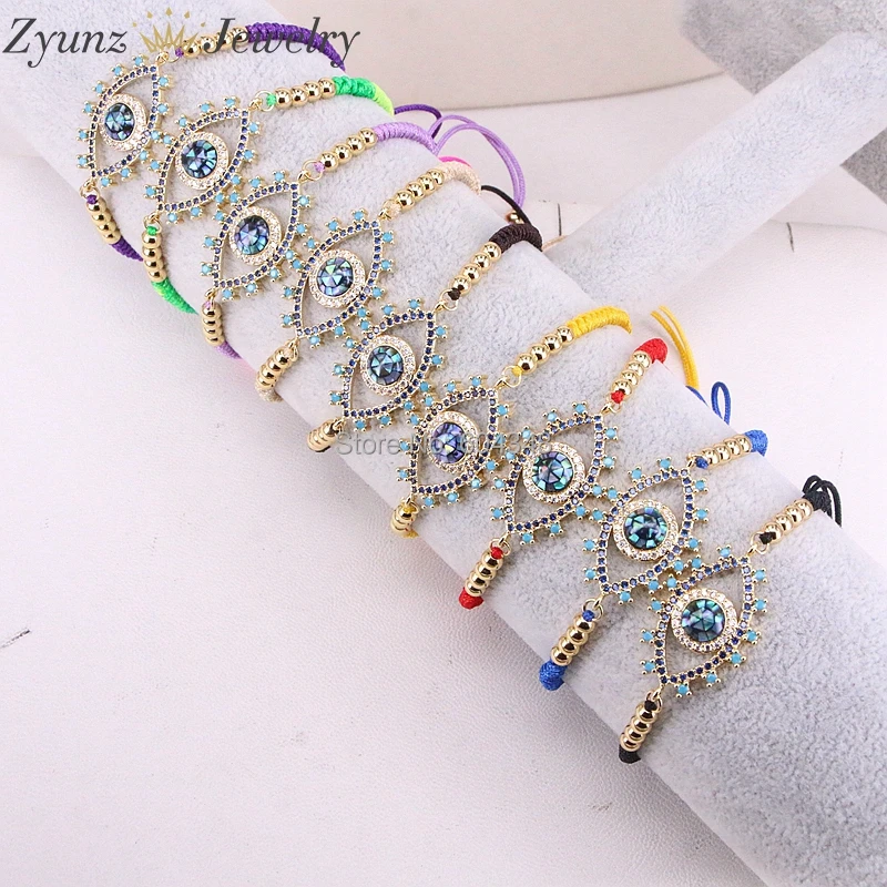 5 шт. ZYZ326 0894 CZ Micro Pave Eye Shell Macrame шнур нить Веревка Браслет медные бусины