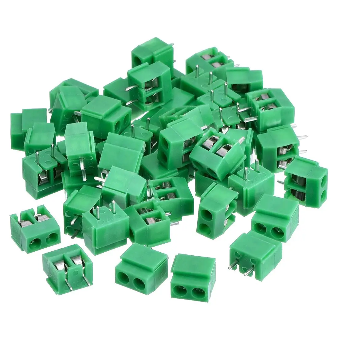 50 Pieces 2 Pin 5 mm Pinch PCB Mount Screw Terminal Block Connector 300V 10A (Green) | Обустройство дома