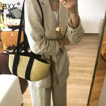 

[BXX] Women's Single Shoulder Crossbody Bag All-match Flap 2020 Summer Portable Straw Weaving Package Female Beach Handbag HE782