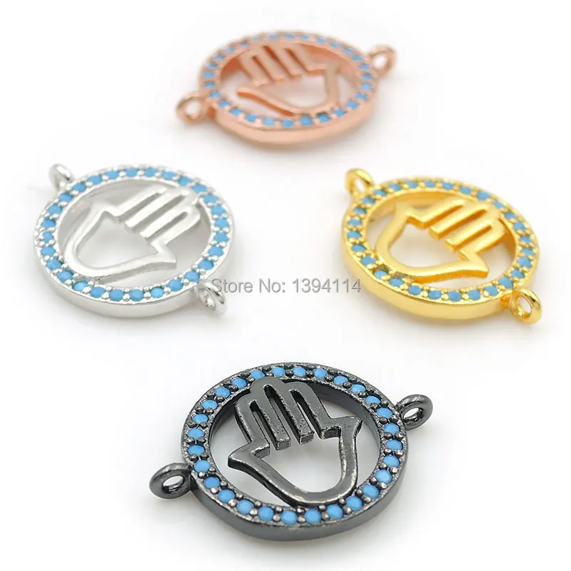 

17*13*2mm Micro Pave Kallaite CZ Round Connector With Hollow Palm Fit For Women As DIY Bracelets Accessory