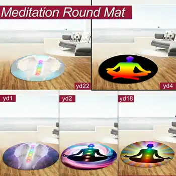 

60*60cm Round Meditation Yoga Mat Printed Polyester PVC Portable Foldable Yoga Mat Non Slip Meditation Mat