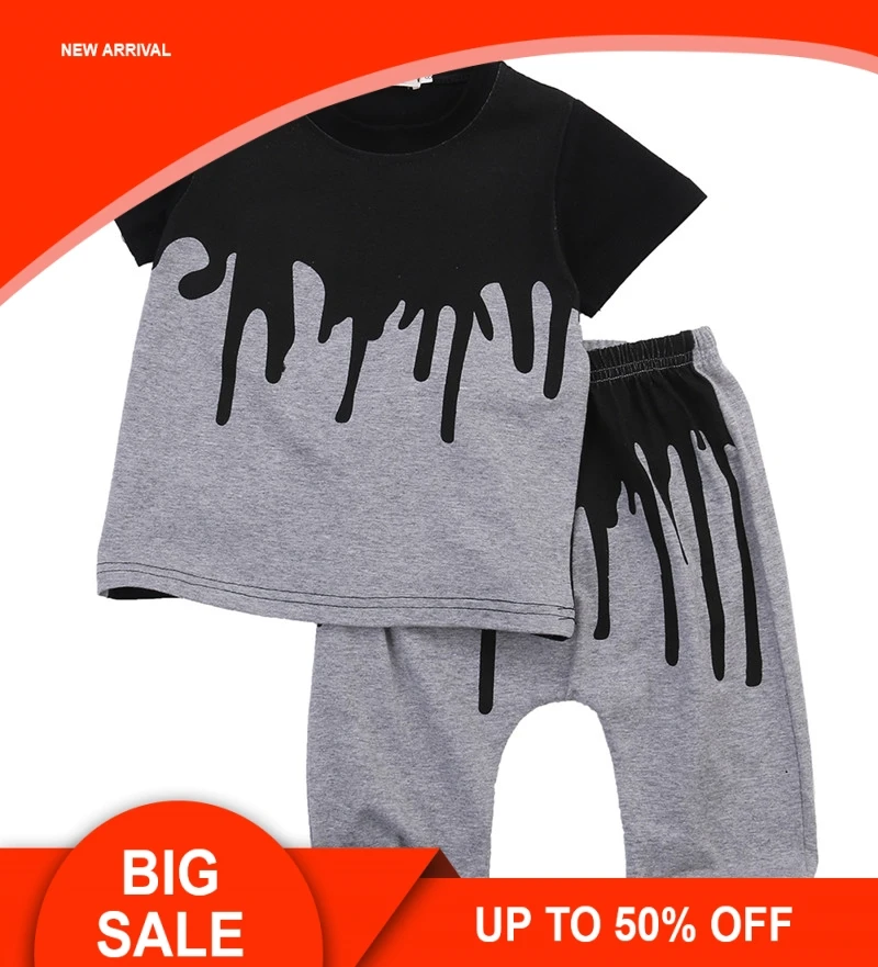 

Newest 2020 Infant Baby Boys Short Sleeve Casual T shirt +Long Pants Cotton Active Clothes Sets