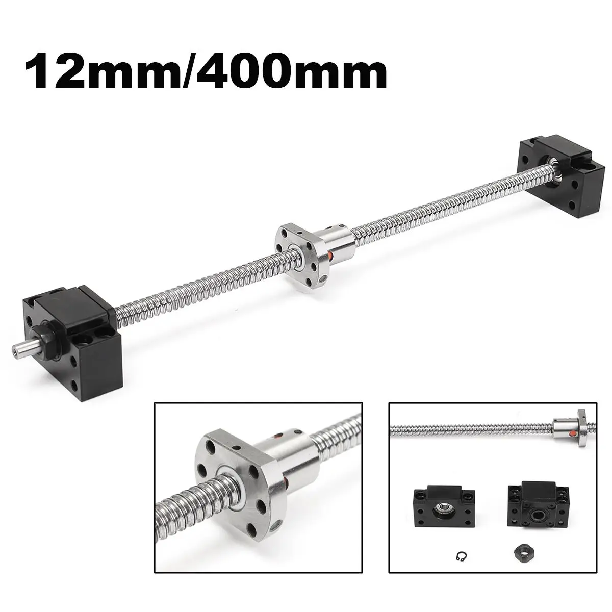 

Antibacklash Ball Screw L400mm 12mm SFU1204 BF/BK10 End Support &Ballnut for CNC Ball Screw Nut Suit