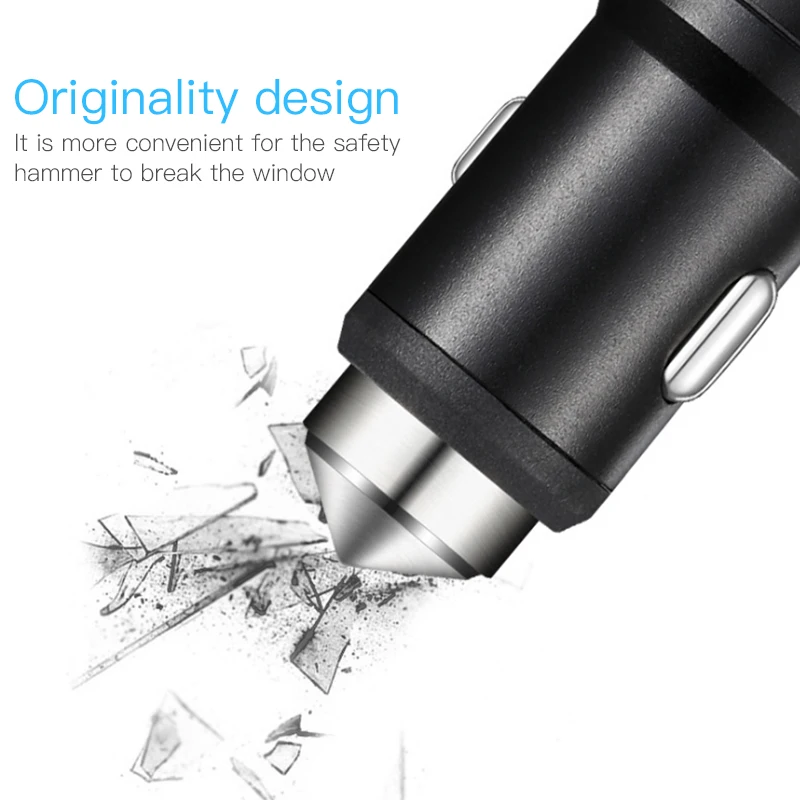 سريع شحن USB الموانئ شاحن سيارة الألومنيوم محول الهاتف الذكي مع كسر نافذة مطرقة سلامة السيارات اكسسوارات السيارات