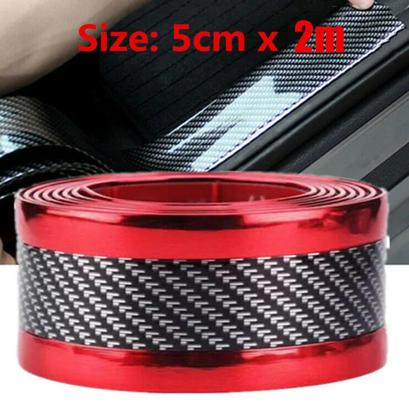 

5cm*2m Carbon Fiber Red Car Door Plate Sill Scuff Anti-collision Strip