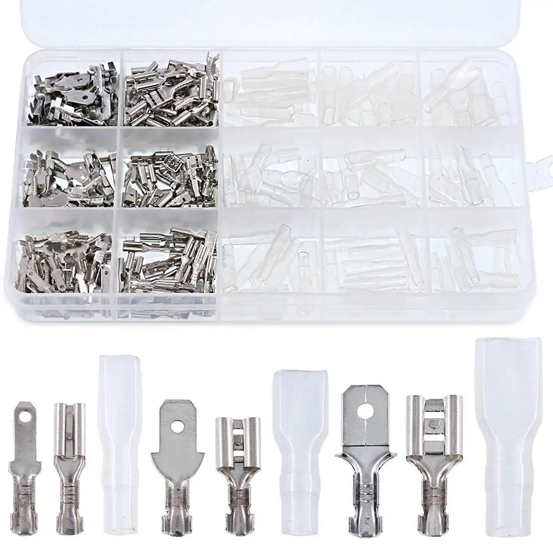

315Pcs Quick Splice 2.8mm 4.8mm 6.3mm Male and Female Wire Spade Connector Wire Crimp Terminal Block with Insulating Sleeve As