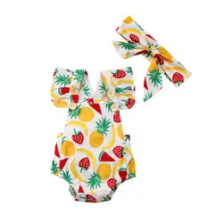 Emmaaby/Одежда для новорожденных девочек боди с короткими рукавами и круглым вырезом, повязка на голову, комплект одежды для детей от 0 до 24