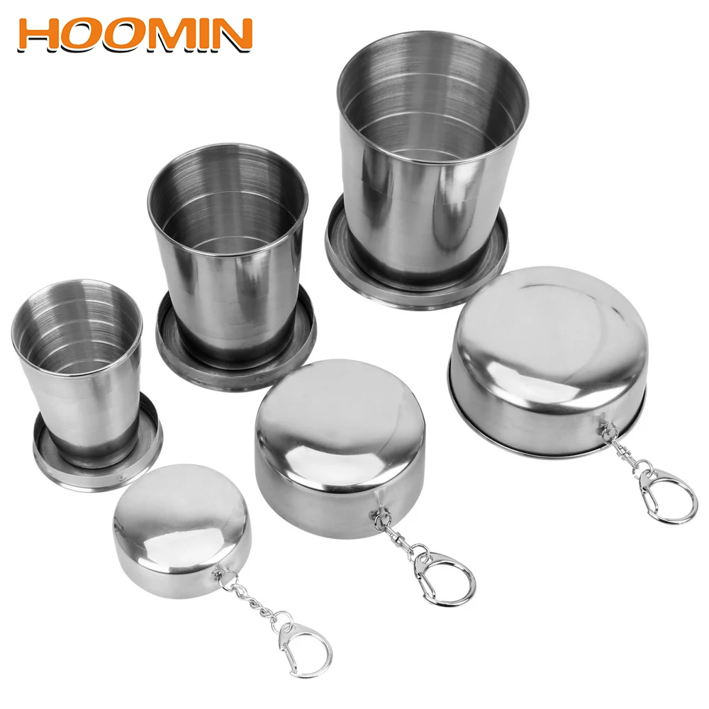 HOOMIN Stainless Steel Folding Cup With Keychain Portable Retractable Telescopic Collapsible Cups Water Drinking For Outdoor | Дом и сад