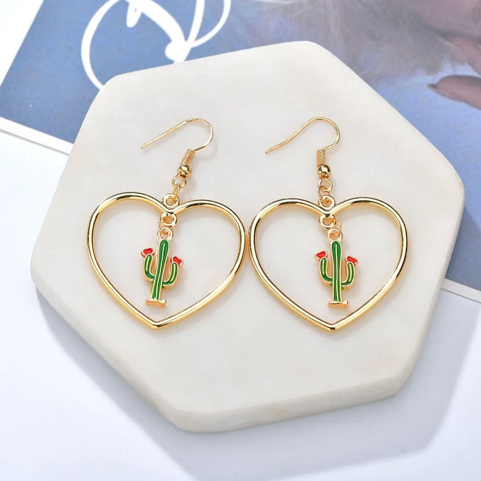 

Women Colorful Cactus Big Heart Drop Earrings Fashion Jewelry Trendy Lovely Maiden Party Earrings Korean Fashion