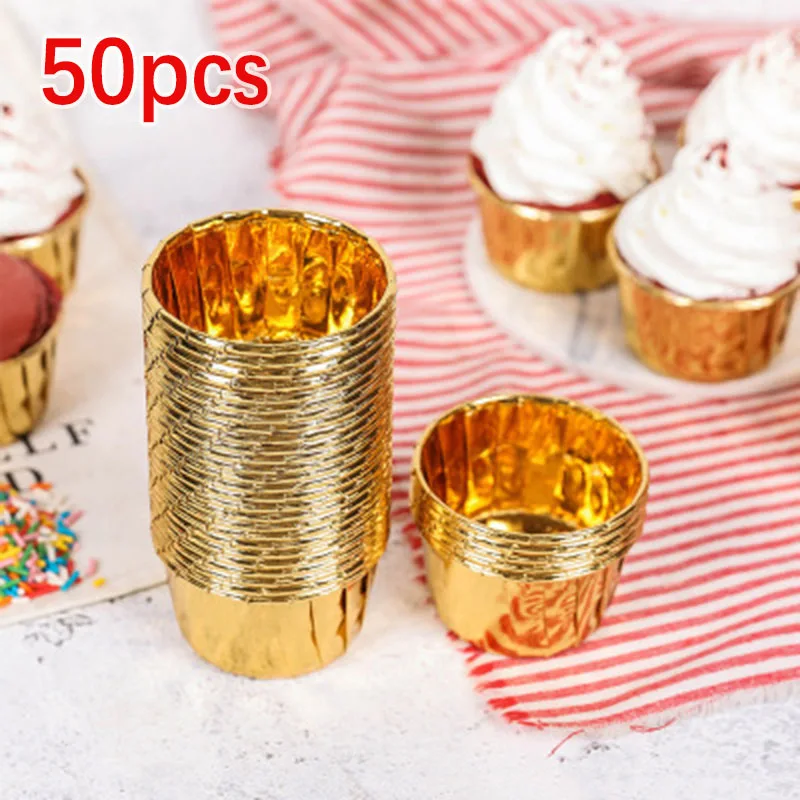 

50pcs Egg Tart Molds Tart Pan Disposable Oneoff Mini Pot Pie Bake Plate Tin Gold
