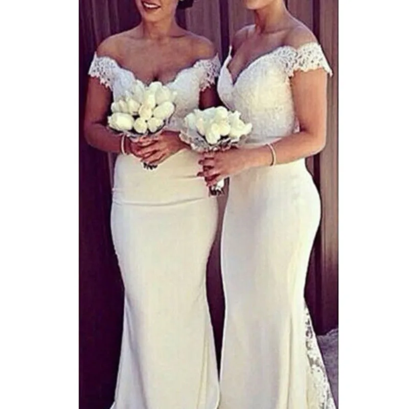 

White Off Shoulder Wedding Maxi Dress Women Formal Long Evening Party Prom Gown Dress Lace Elegant Women Long Dress