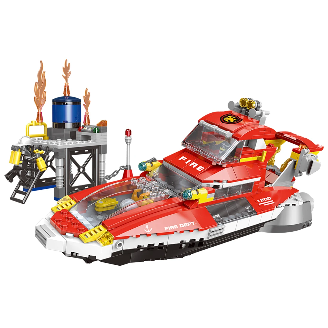 

666Pcs DIY Small Particle Fire Series Building Block Model Toy Set Marine Fire Boat Truck Toy Hot Sale