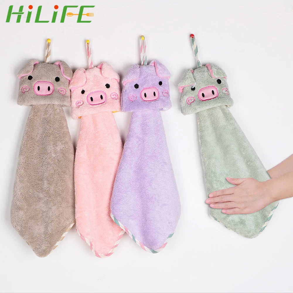 

HILIFE Super Absorbent Household Hand Towel Cartoon Animal Towel Coral Fleece Pig Head Hand Towel Cleaning Cloths