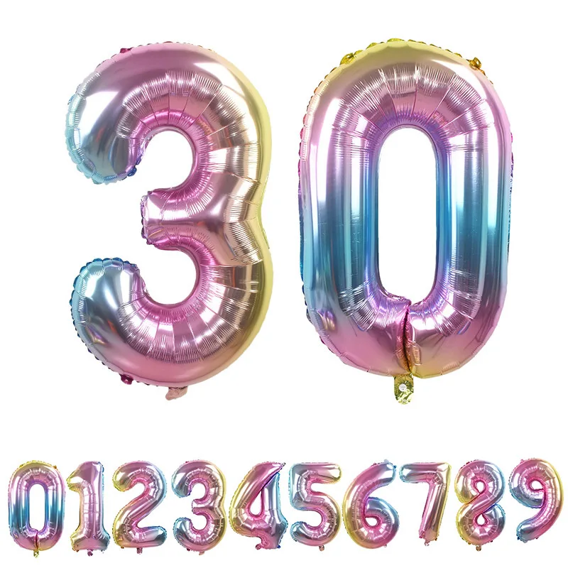 

1Pc Rainbow Foil Balloons Colorful Number Ballon 18th 20th 30th Birthday Party Decoration Adult Kids Digital Balloon Air Globos