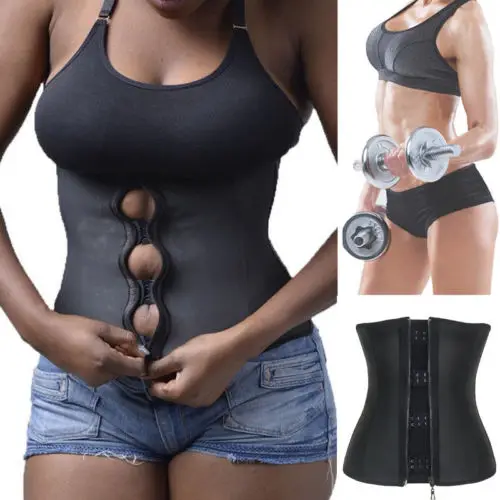 

Girls Women Black Waist Trainer Latex Belt Zipper Body Shaper Zip Corset Girdle Slim Belt Behind The Zipper Design Lose Weight