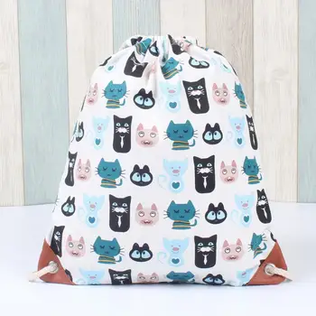 

Cute Animal Print Cat Cute Backpack Drawstring Canvas School Student Bag Backpacks Pockets Rucksack Sports Bags For Women Girl