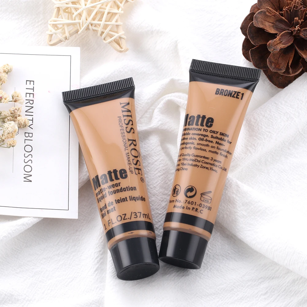 

Miss Rose 37ML Base Foundation Makeup Matte Oil-control Concealer foundation Maquillaje applied with Foundation Brush TSLM1
