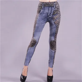 

Fashion New Woman's New Sexy Denim Stretch Leopard Slim Skinny Slim Pocket Pencil Jeans pants Women Leopard Jeans
