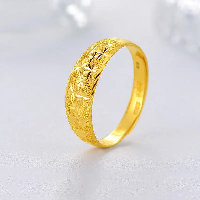

Solid 24k Yellow Gold Ring Smart Star Pattern Design Lady's Ring 4-7 Adjustable