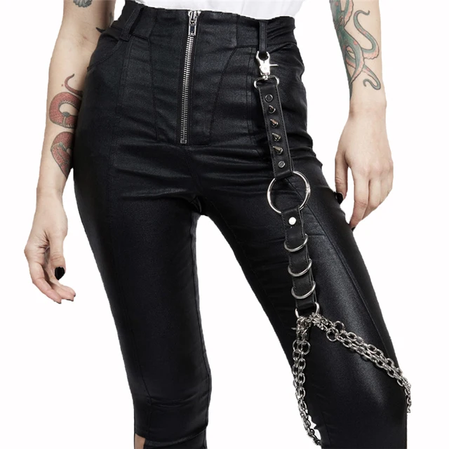 Punk Rock Pu Leather Rivet Chain Buckle Pants Accessories Men Women